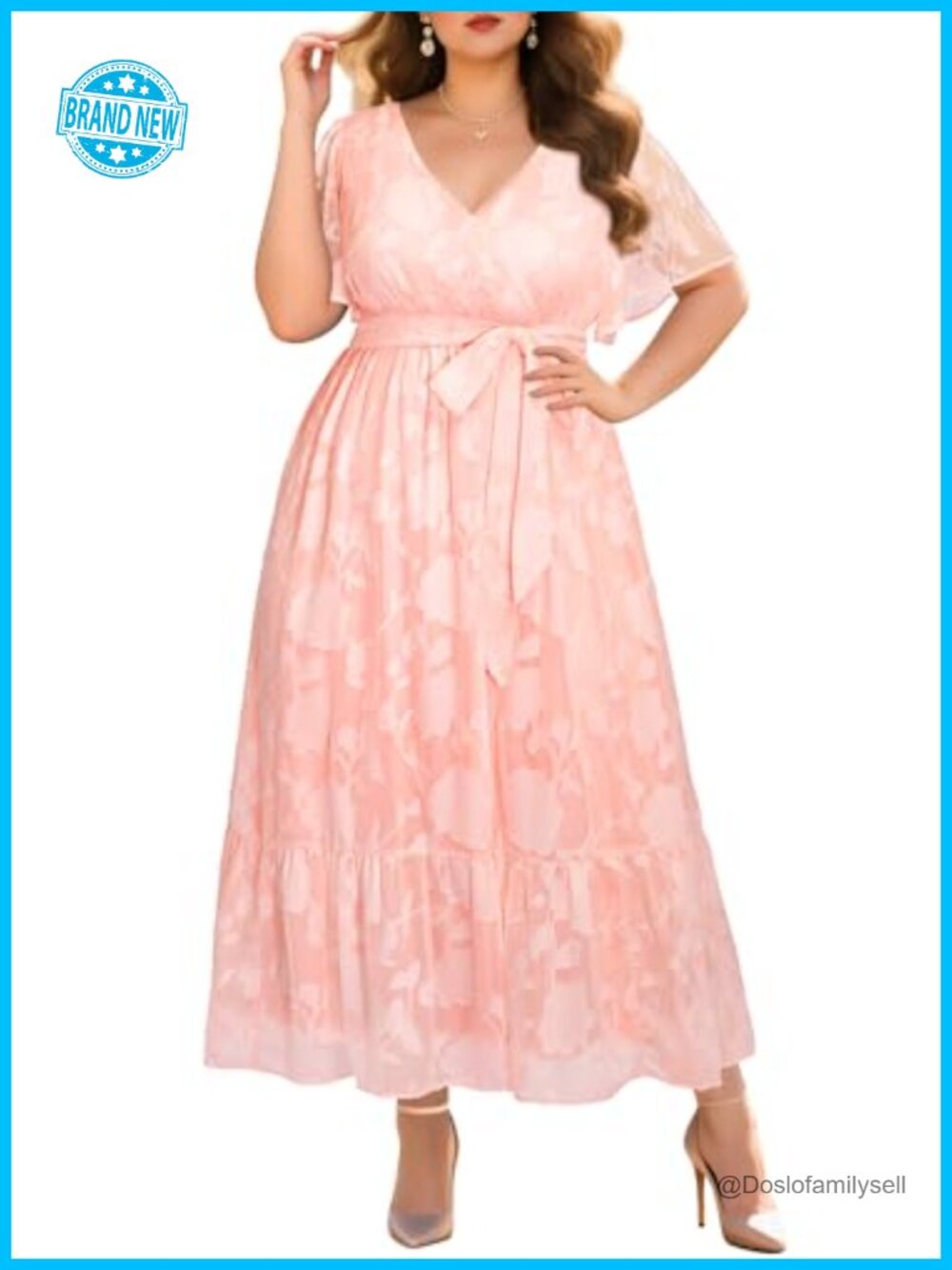 Plus Size Wedding Guest Cocktail A-Line Long Maxi Dress Flutter Sleeve